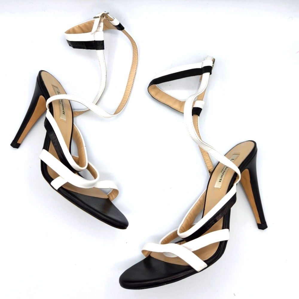 LK Bennett ankle strap black white sandal heels